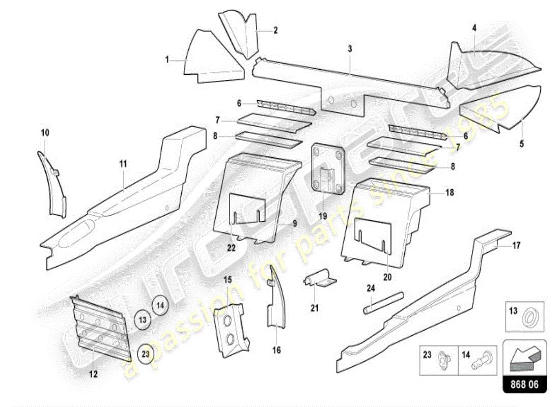 lamborghini diablo vt (1996) decoración interior diagrama de piezas