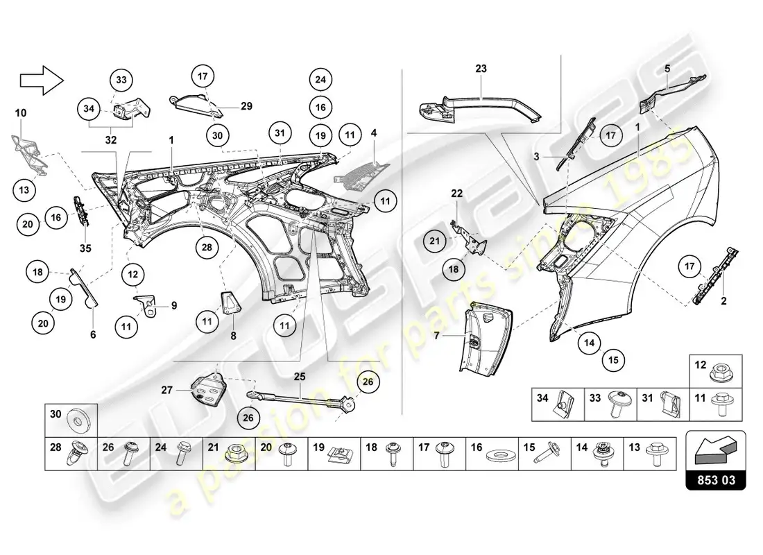 lamborghini evo coupe 2wd (2020) ala diagrama de piezas