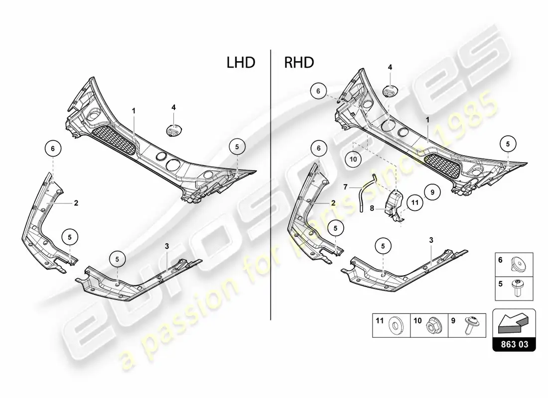 lamborghini lp610-4 avio (2017) cubierta del extremo delantero diagrama de piezas