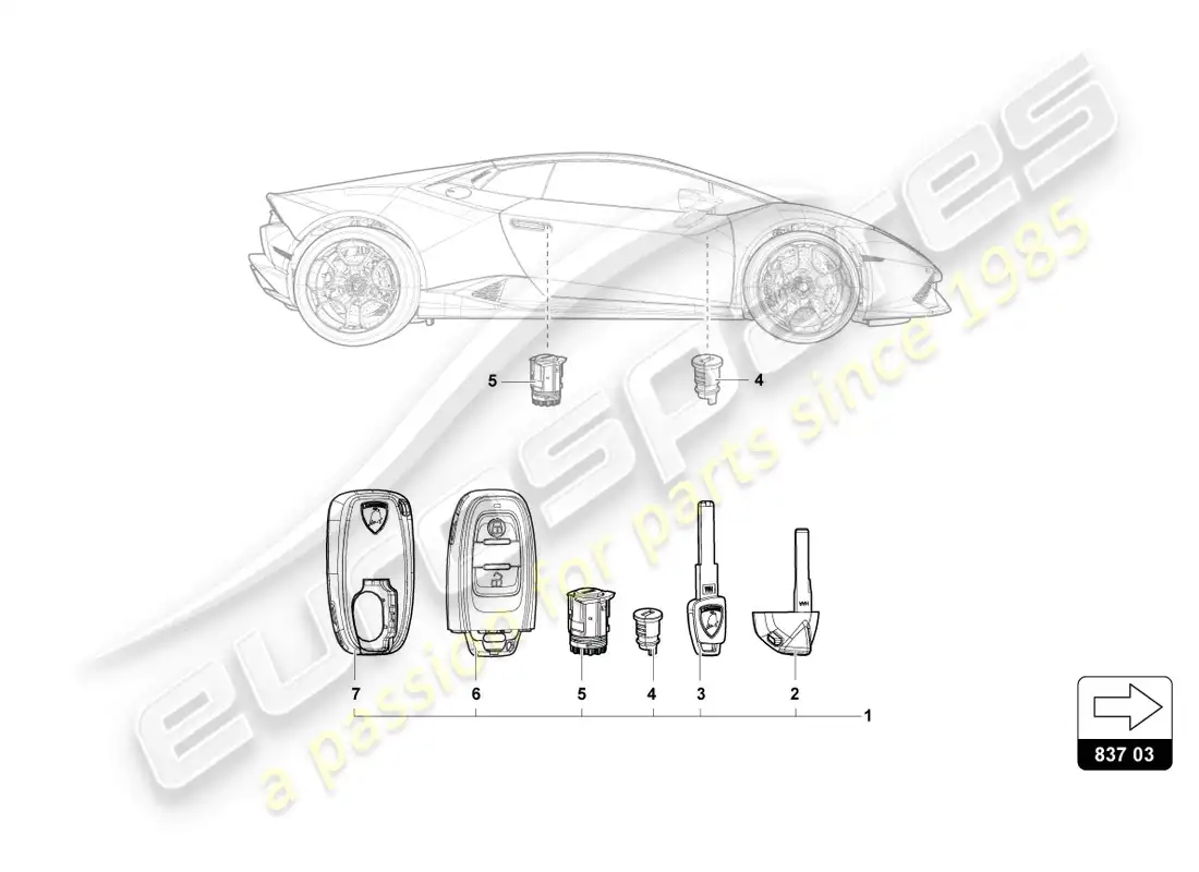lamborghini evo coupe 2wd (2020) cerradura con llaves diagrama de piezas