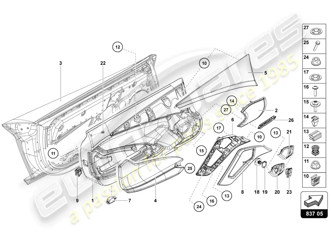 lamborghini lp720-4 coupe 50 (2014) puerta del conductor y del pasajero diagrama de piezas