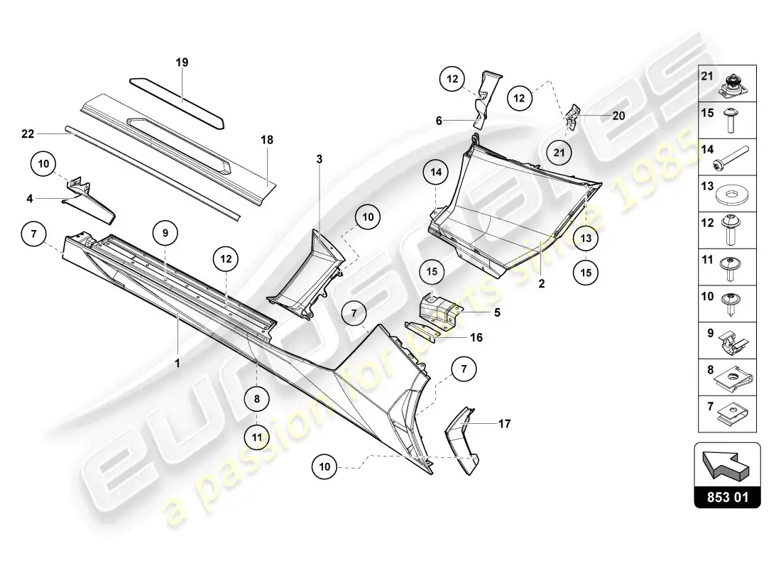 lamborghini lp720-4 coupe 50 (2014) lateral externo inferior para pasaje de rueda diagrama de piezas