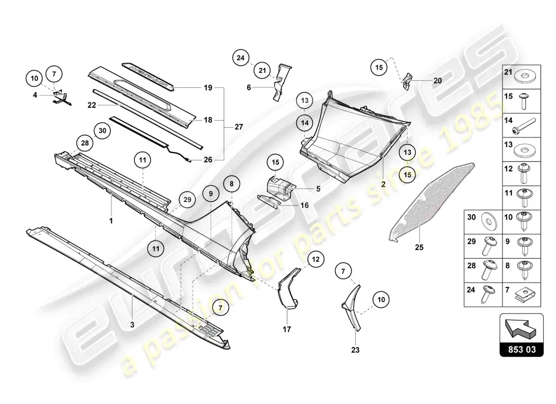 lamborghini lp740-4 s coupe (2020) lateral externo inferior para alojamiento de rueda diagrama de piezas