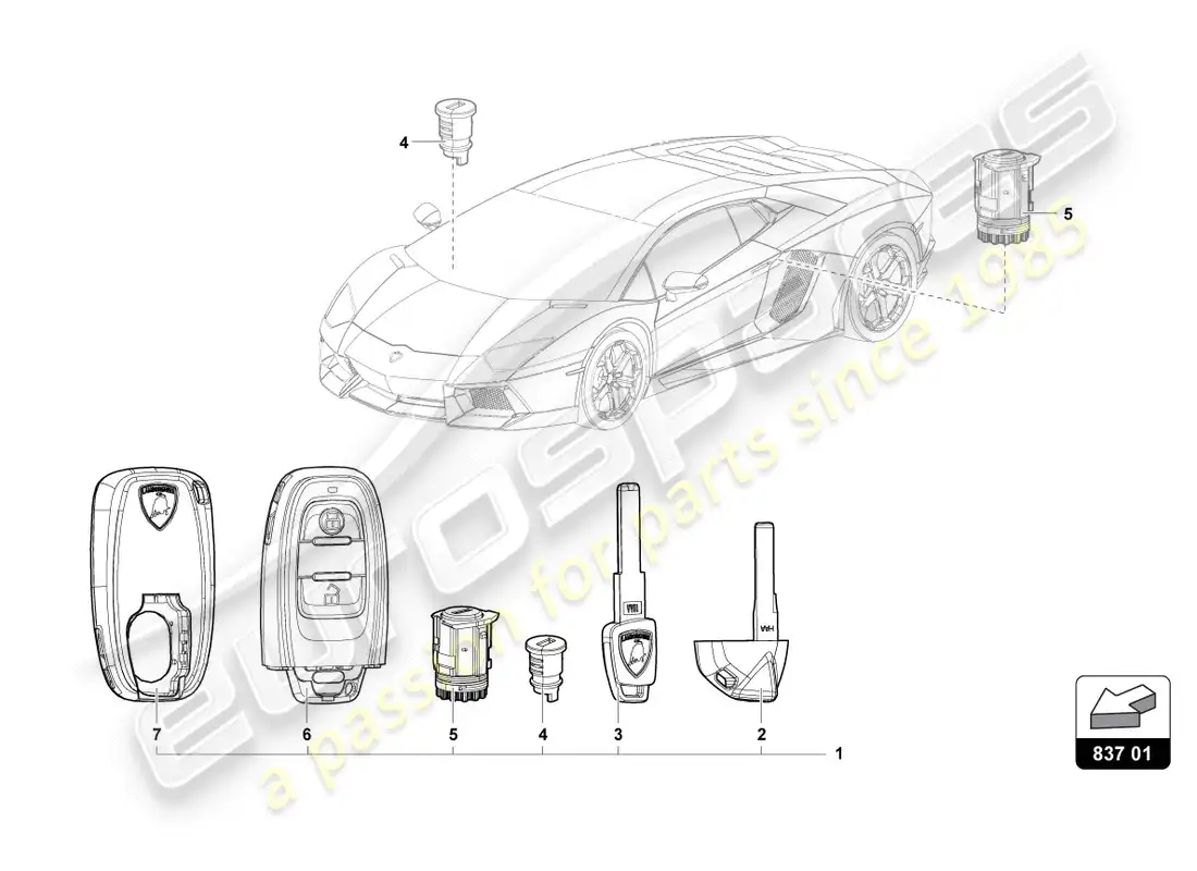 lamborghini centenario roadster (2017) cilindro de cerradura con llaves diagrama de piezas