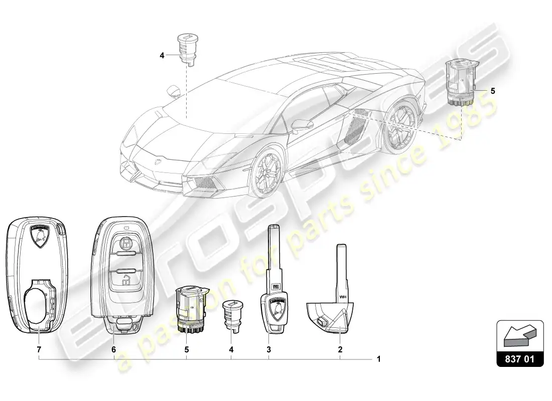 lamborghini lp720-4 coupe 50 (2014) cilindro de cerradura con llaves diagrama de piezas