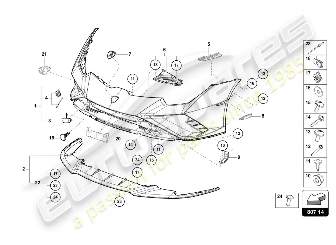 lamborghini evo spyder 2wd (2020) parachoque diagrama de piezas