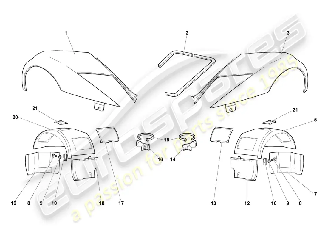 lamborghini murcielago coupe (2005) ala delantera diagrama de piezas