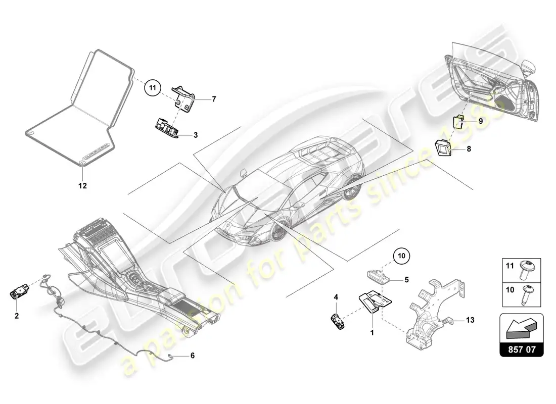 lamborghini evo spyder (2020) piezas individuales para luz interior y de lectura diagrama de piezas