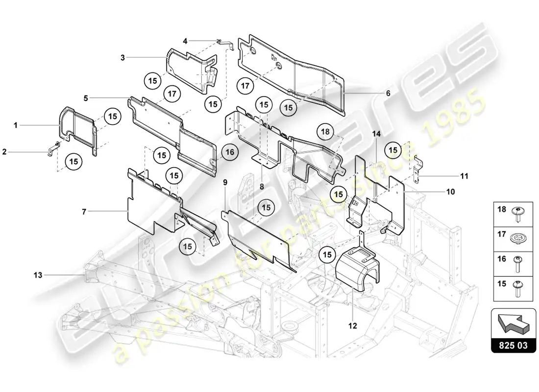 lamborghini lp720-4 coupe 50 (2014) diagrama de piezas del escudo térmico