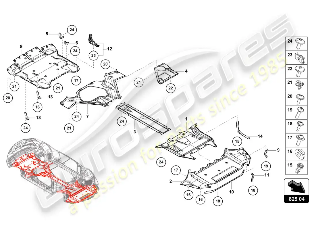 lamborghini evo spyder (2020) panel de adorno para la sección inferior del marco diagrama de piezas