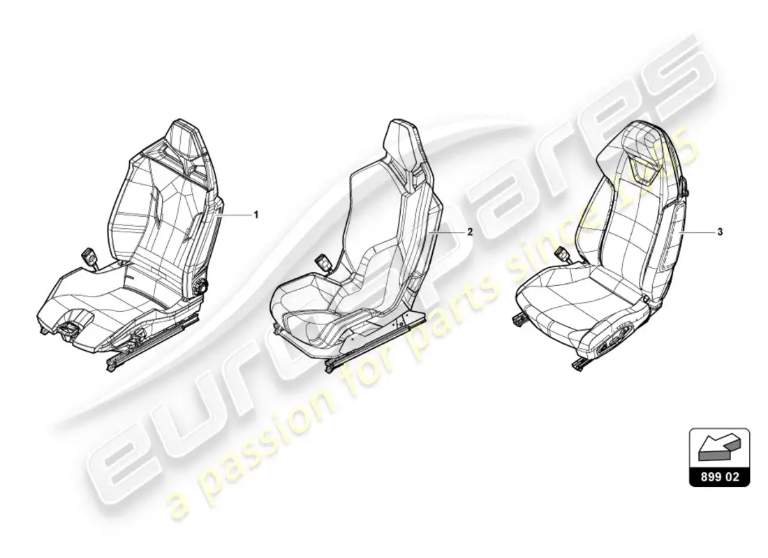 lamborghini evo coupe 2wd (2020) asiento completo diagrama de piezas