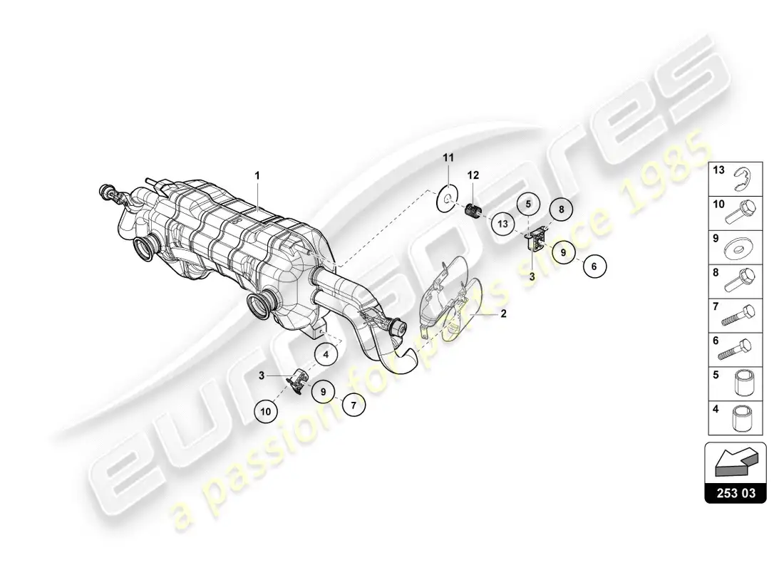 lamborghini lp580-2 coupe (2019) silenciador trasero diagrama de piezas