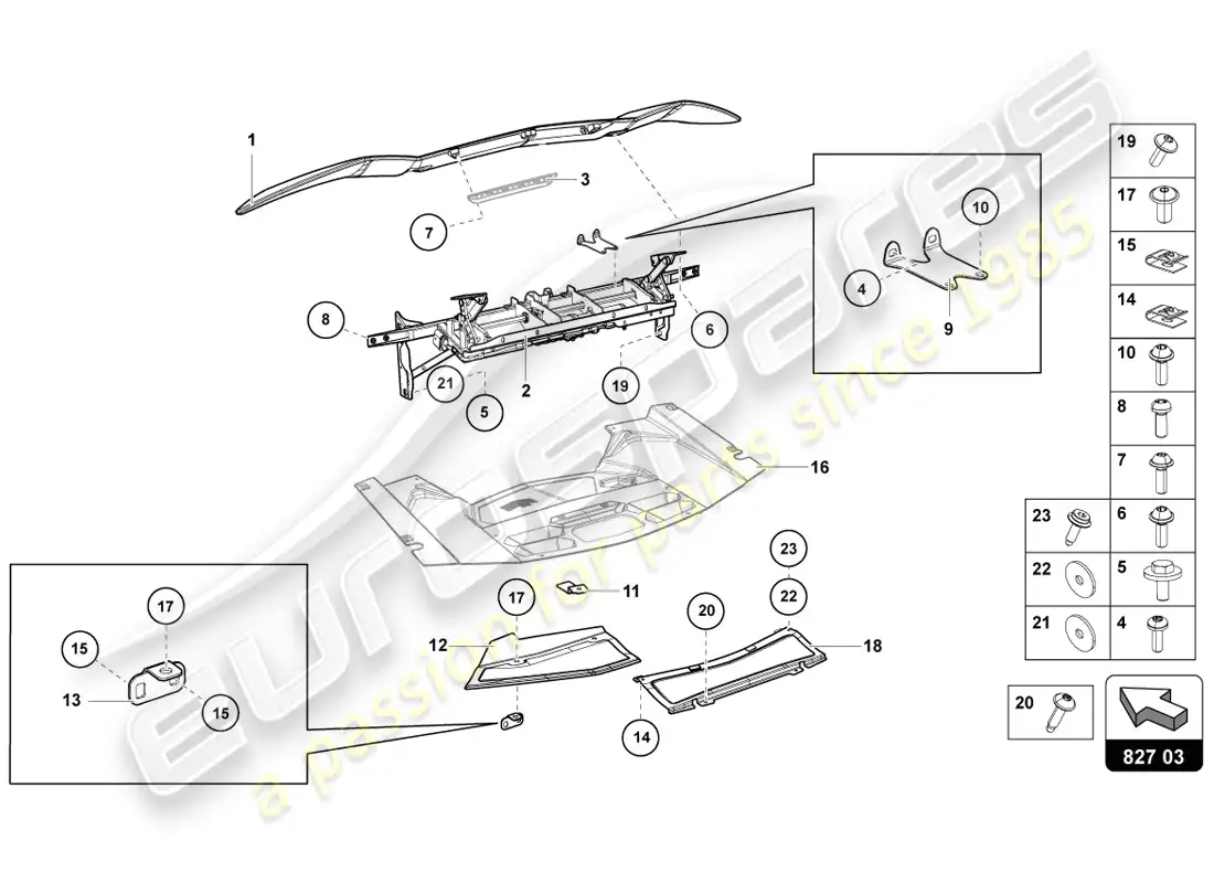 lamborghini lp720-4 coupe 50 (2014) diagrama de piezas del spoiler trasero