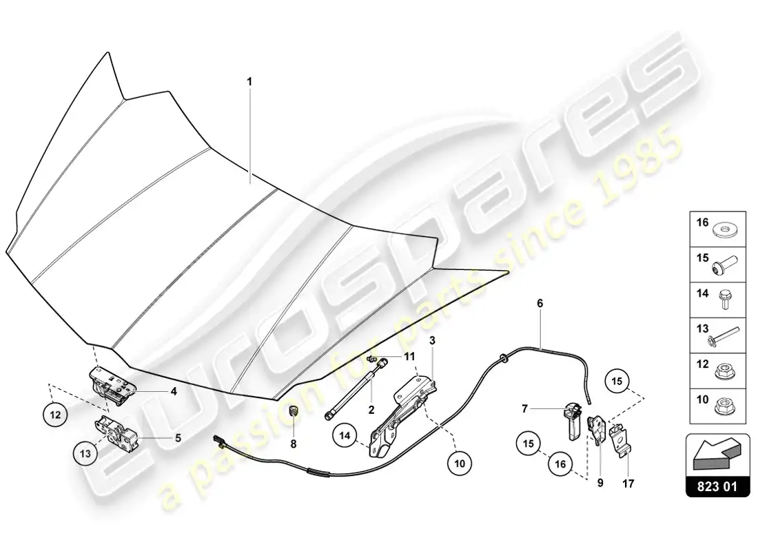 lamborghini lp720-4 coupe 50 (2014) diagrama de piezas del capó