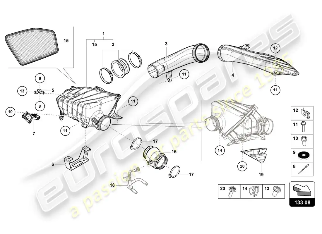 lamborghini evo coupe (2020) carcasa del filtro de aire diagrama de piezas
