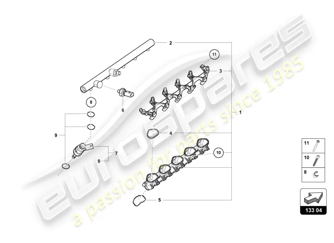 lamborghini evo coupe (2020) válvula de inyección diagrama de piezas