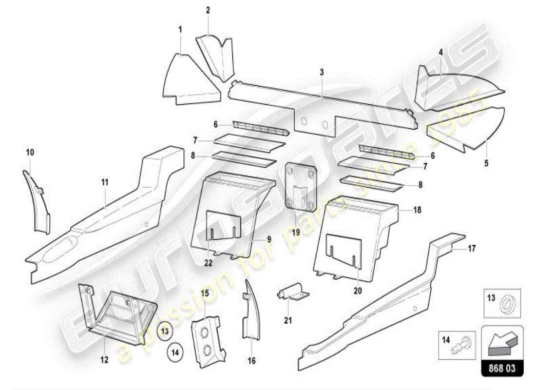 lamborghini diablo vt (1995) decoración interior diagrama de piezas