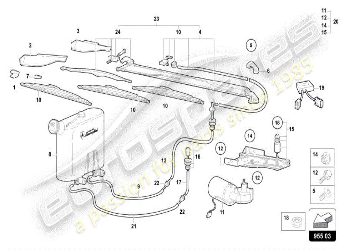 lamborghini diablo vt (1999) limpiaparabrisas - sistema de dos aletas diagrama de piezas