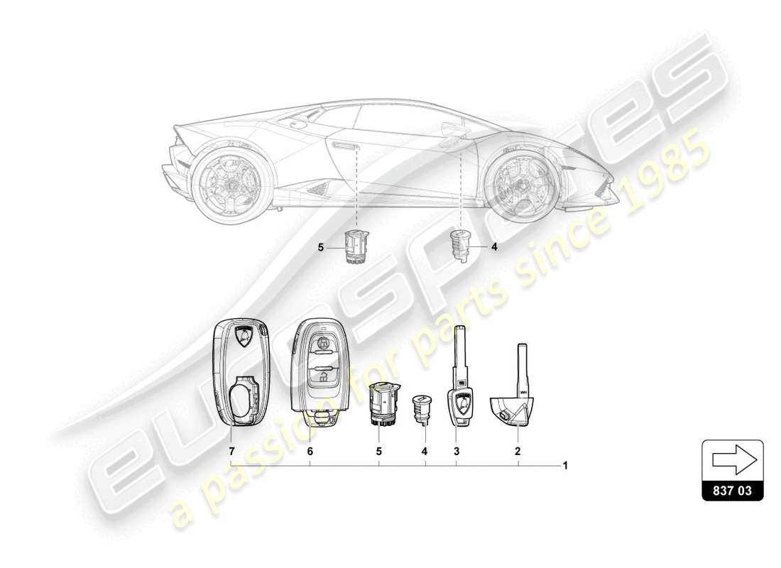 lamborghini tecnica (2023) cerradura con llaves esquema de piezas