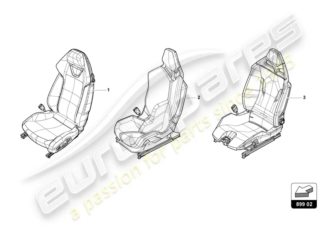 lamborghini evo coupe (2020) asiento completo diagrama de piezas