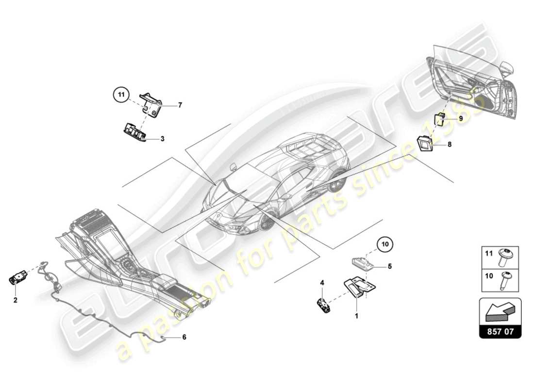 lamborghini evo coupe (2023) piezas individuales para luz interior y de lectura esquema de piezas