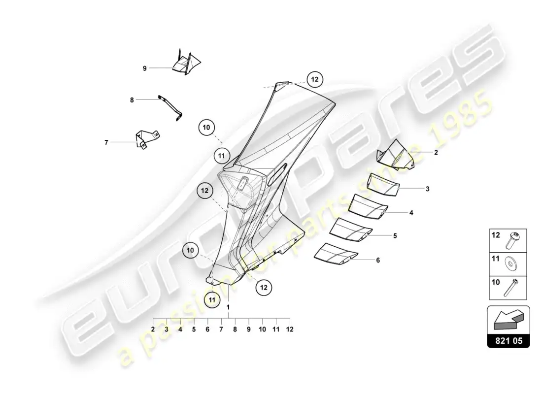 lamborghini centenario coupe (2017) adorno del panel lateral trasero diagrama de piezas