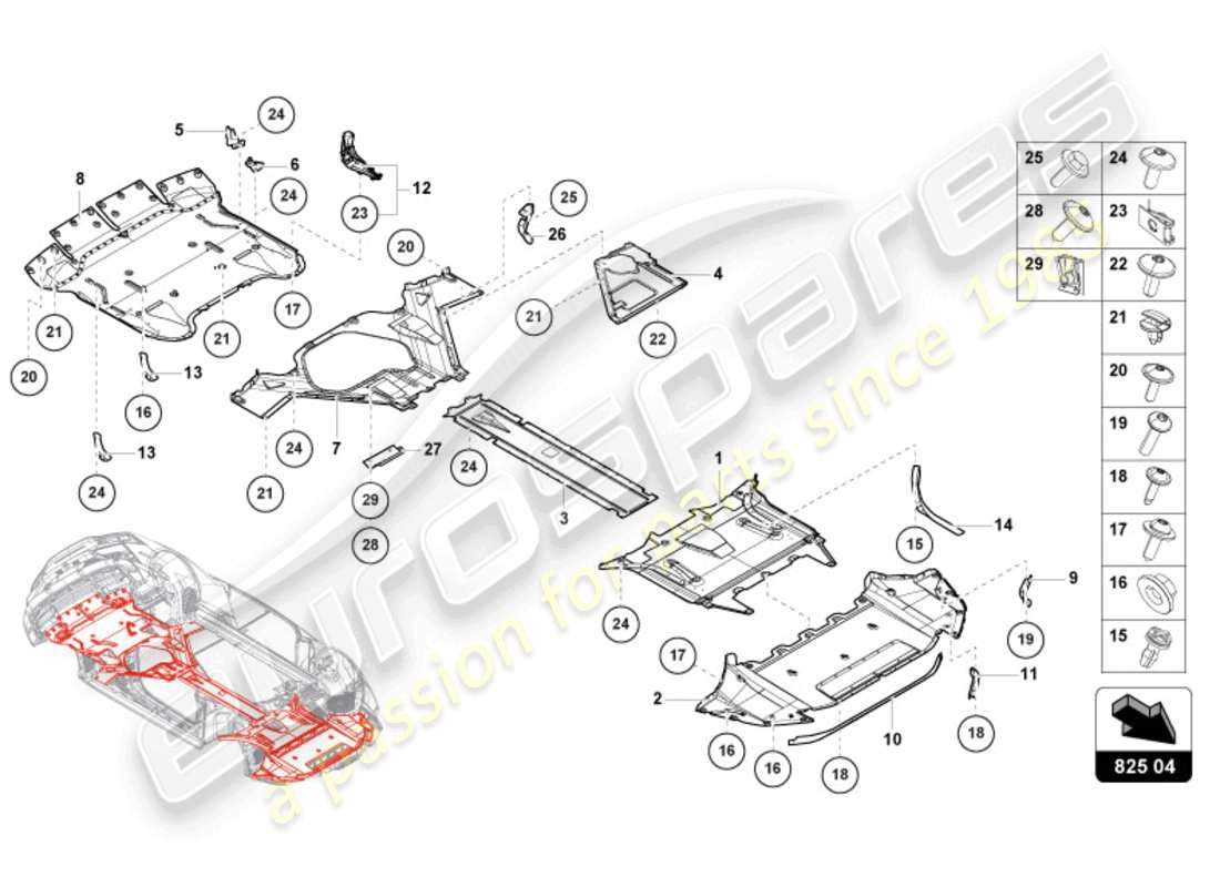 lamborghini evo spyder (2024) panel de embellecedor para la sección inferior del marco diagrama de piezas