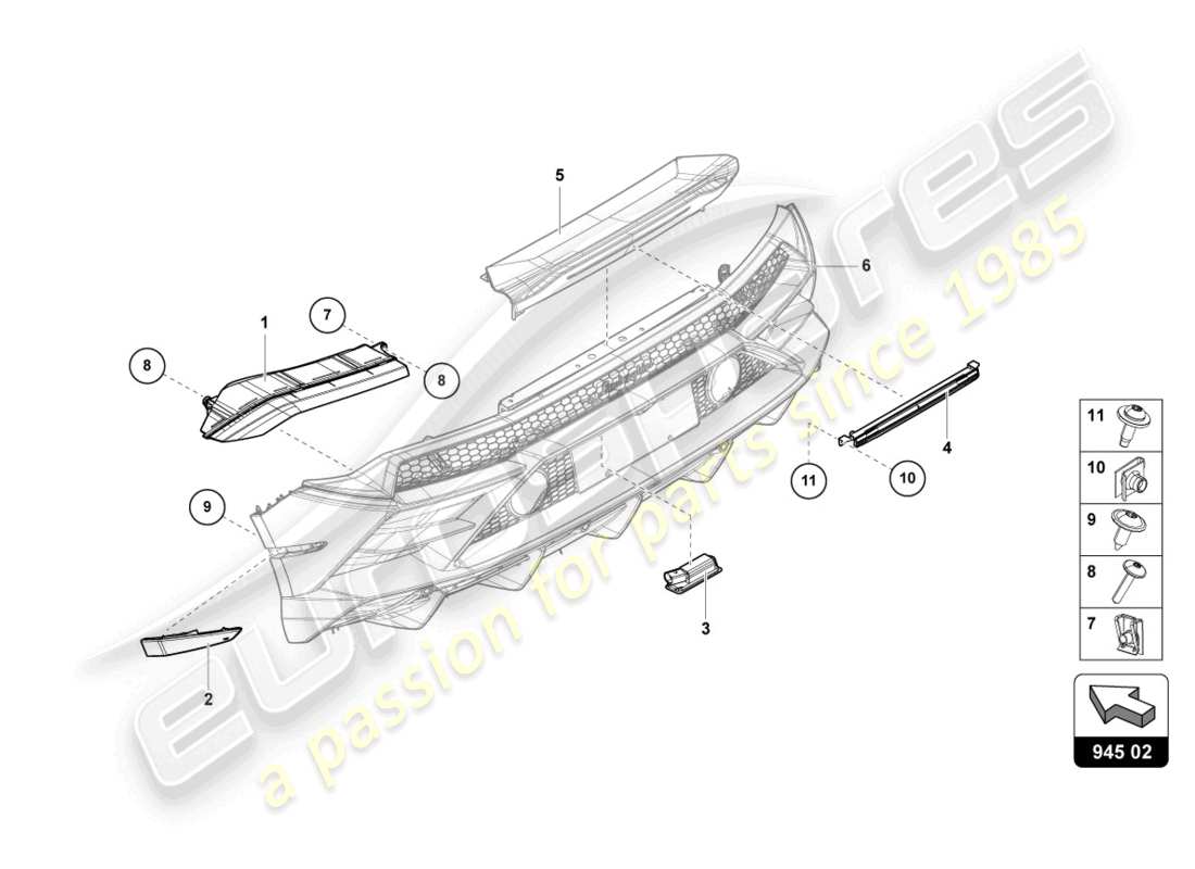 lamborghini evo spyder (2023) diagrama de piezas de la luz trasera