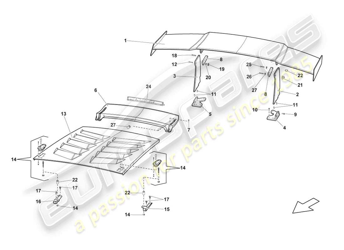 lamborghini blancpain sts (2013) diagrama de piezas de la tapa trasera