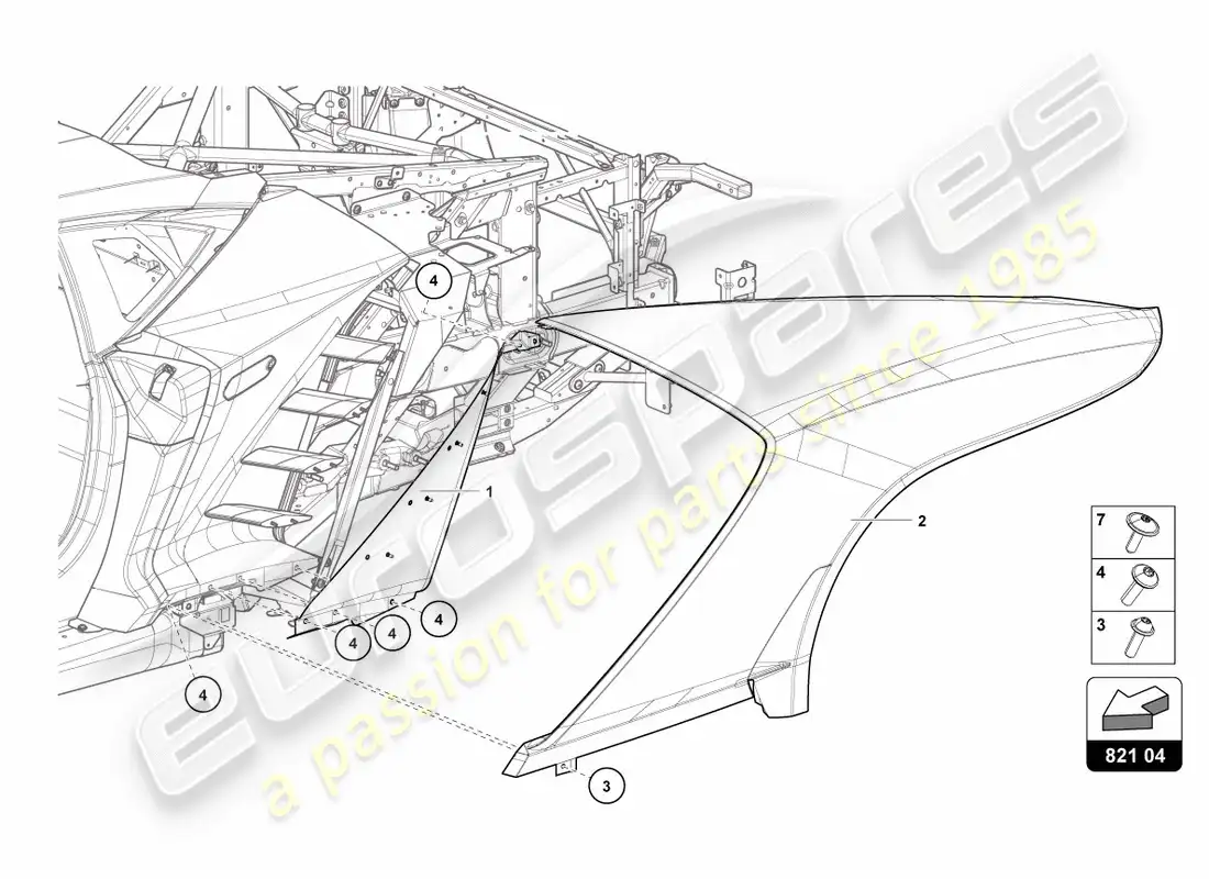lamborghini centenario coupe (2017) protector de ala trasero diagrama de piezas
