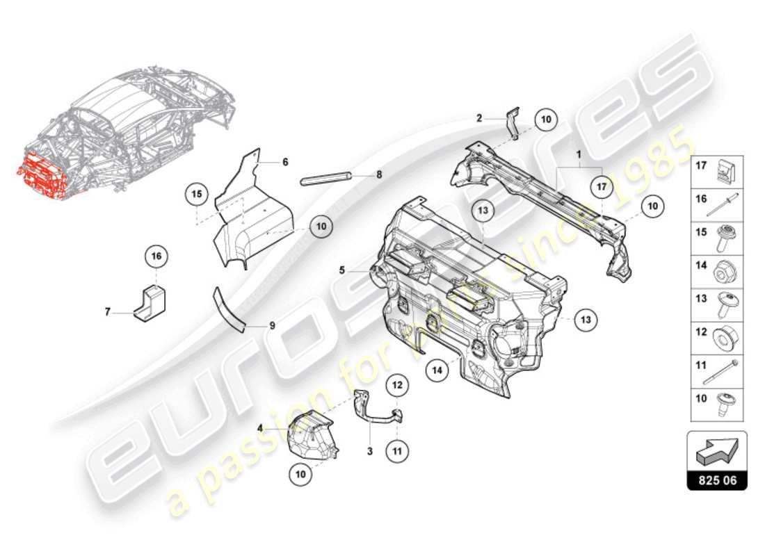 lamborghini 2024 (evo spyder) diagrama de piezas del escudo térmico 'opf'