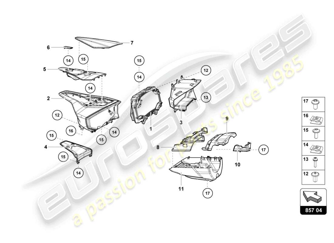 lamborghini evo coupe (2023) carcasa de instrumentos para cuentarrevoluciones y distancia diario esquema de piezas