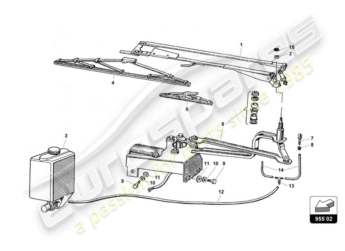 lamborghini countach 25th anniversary (1989) diagrama de piezas del limpiaparabrisas