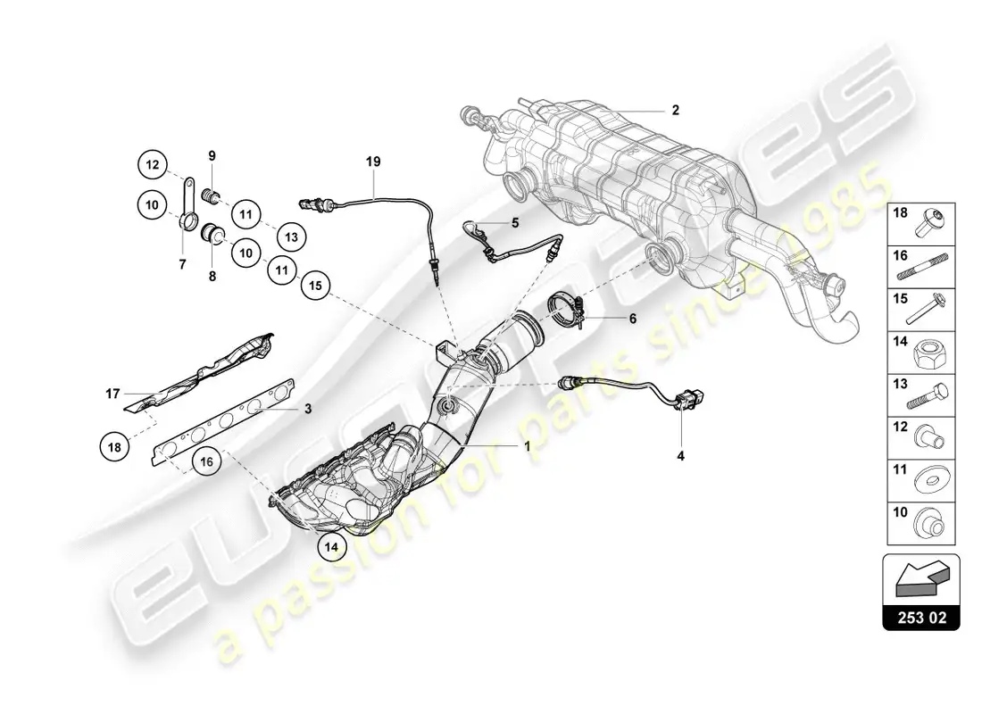 lamborghini lp580-2 coupe (2019) colectores de escape diagrama de piezas