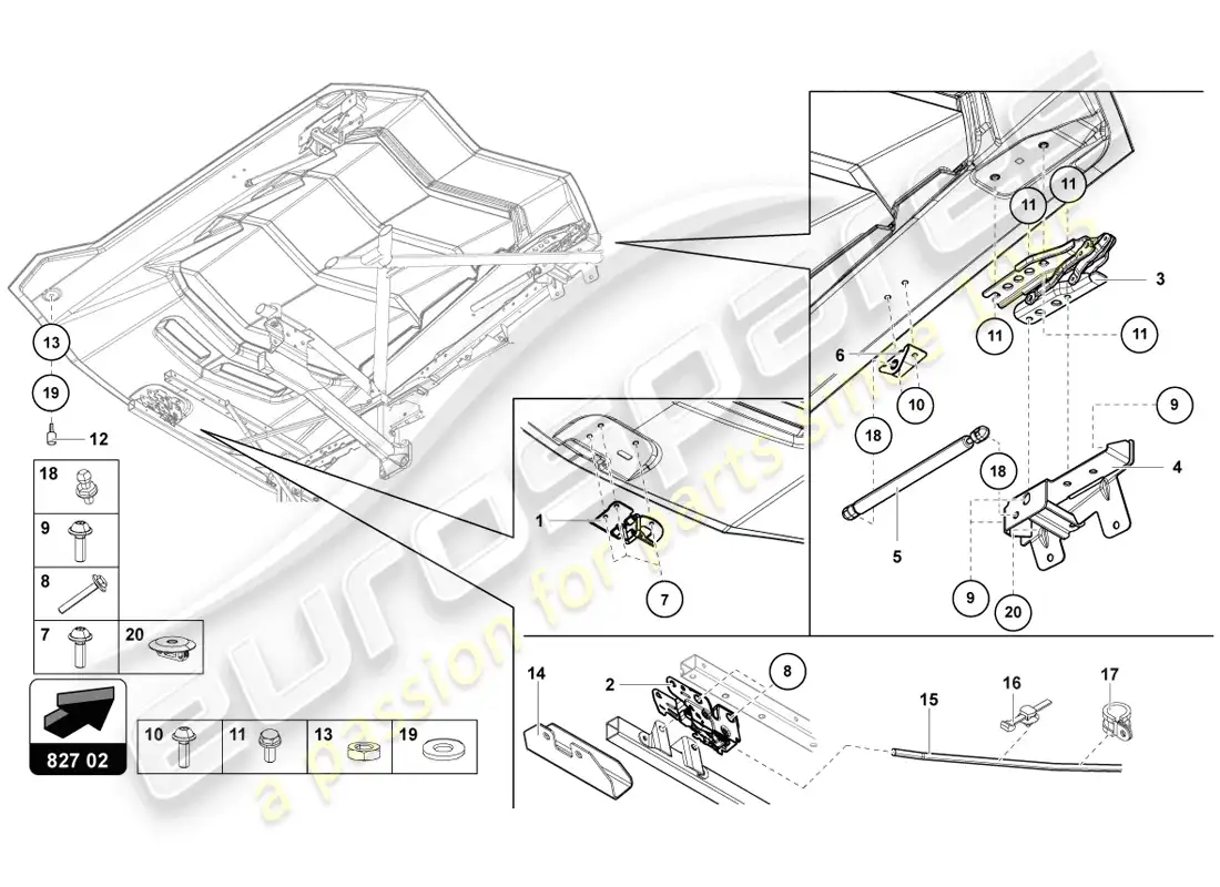 lamborghini lp720-4 coupe 50 (2014) cubierta del motor con insp. diagrama de piezas de la cubierta