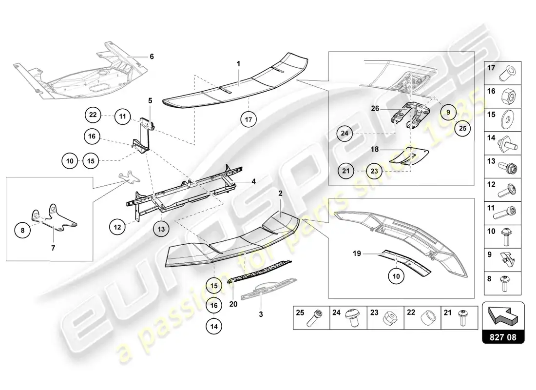 lamborghini lp750-4 sv roadster (2017) diagrama de piezas del spoiler trasero