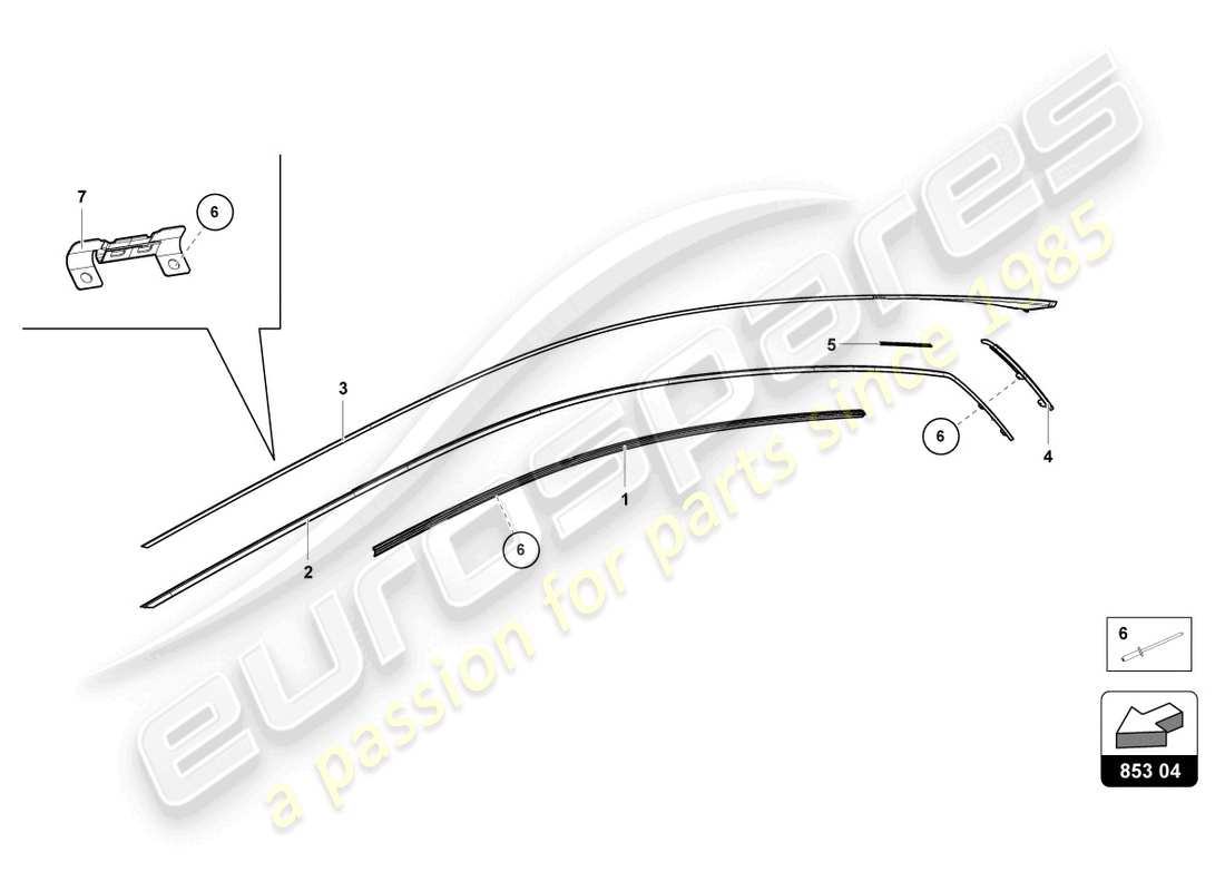 lamborghini evo coupe (2023) molduras - diagrama de piezas del techo