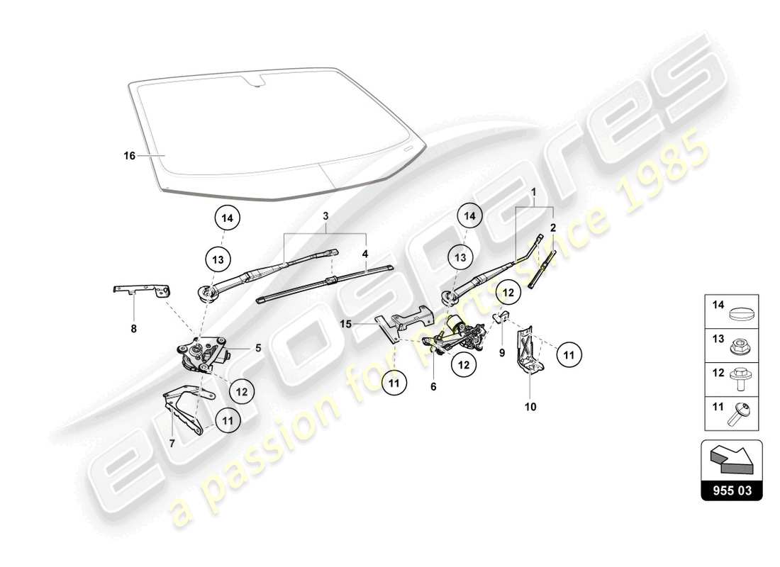 lamborghini evo coupe (2023) diagrama de piezas del limpiaparabrisas