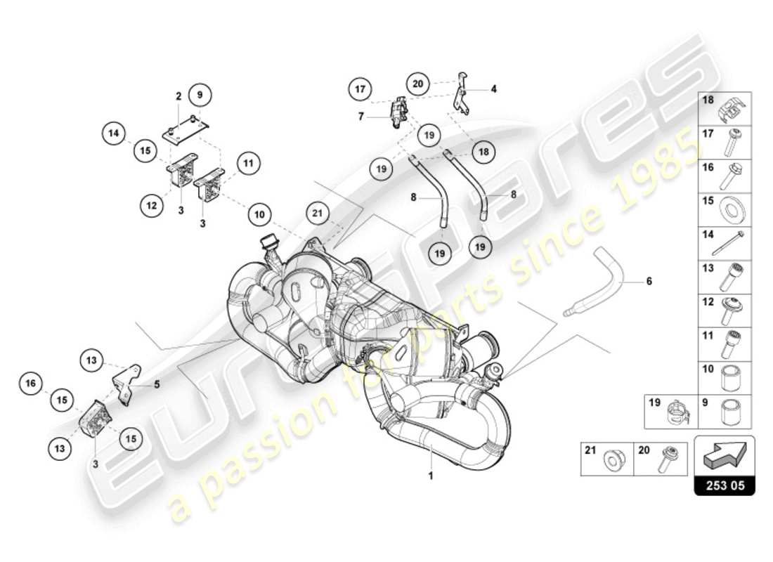 lamborghini 2024 (evo spyder) diagrama de piezas del silenciador