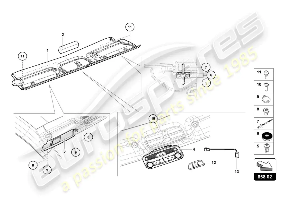 lamborghini sian (2020) embellecedor del marco del techo diagrama de piezas