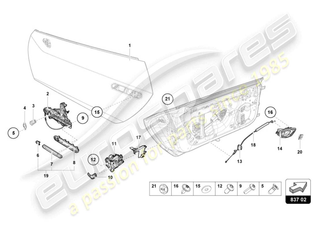 lamborghini 2024 (evo spyder) manijas de puertas diagrama de piezas