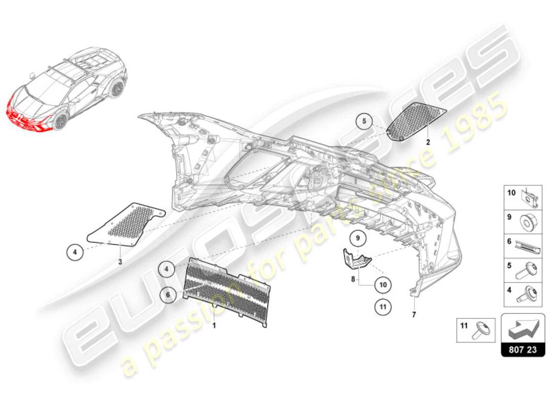 lamborghini 2024 (sterrato) diagrama de pieza del parachoques delantero