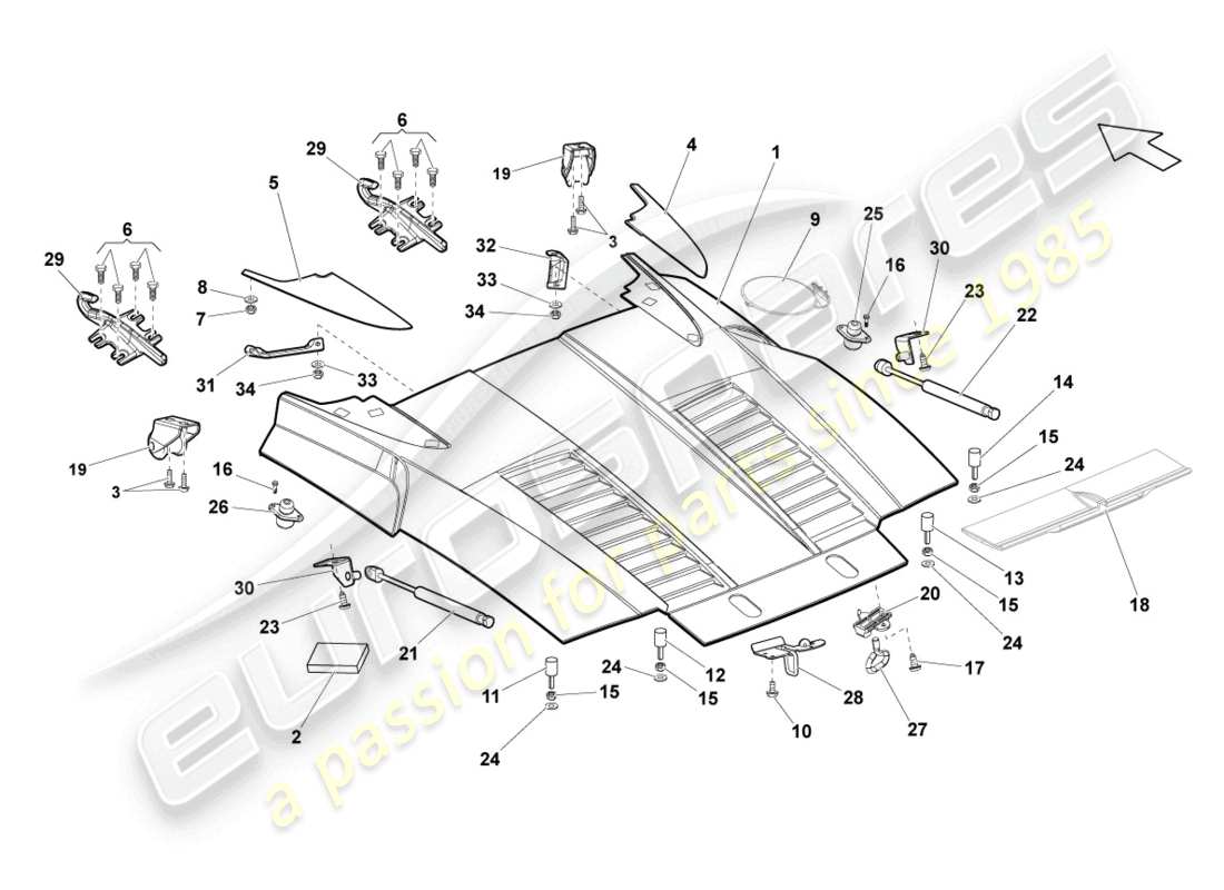 lamborghini lp570-4 spyder performante (2012) diagrama de piezas de la tapa trasera