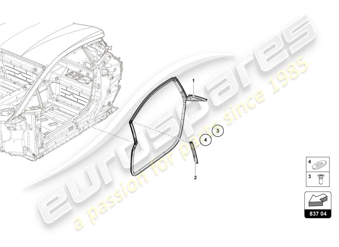 lamborghini evo coupe (2023) sello de puerta puertas delanteras diagrama de piezas