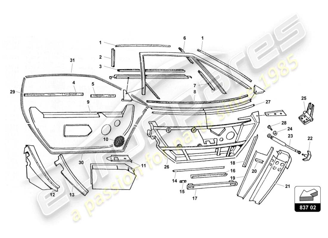 lamborghini countach 25th anniversary (1989) diagrama de piezas de puertas