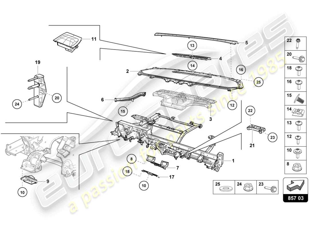 lamborghini evo coupe (2023) diagrama de piezas del tablero