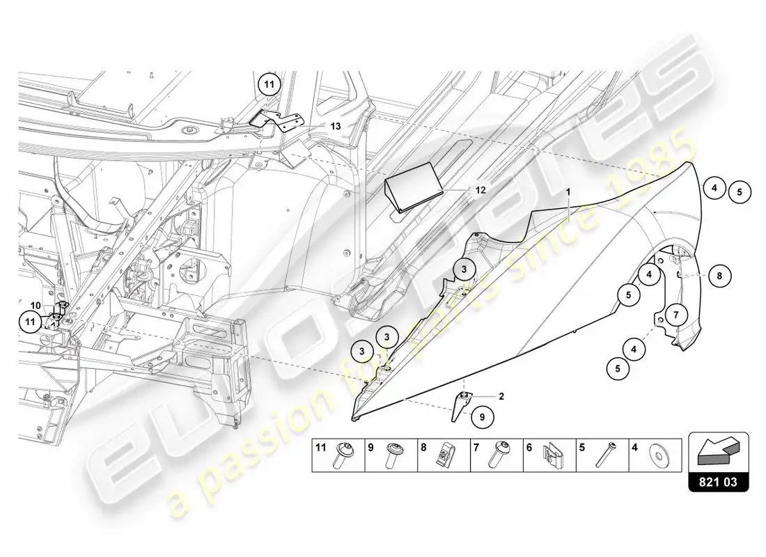 lamborghini centenario coupe (2017) protector de ala delantero diagrama de piezas