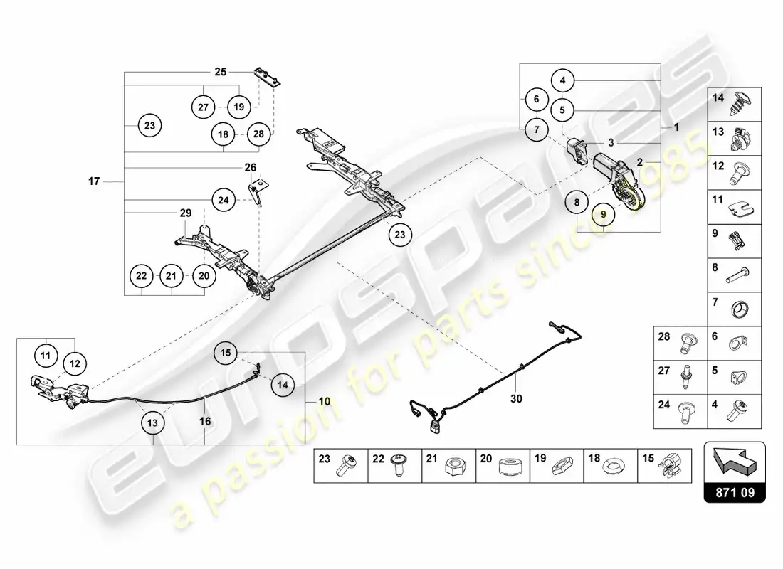 lamborghini lp610-4 spyder (2016) motor de techo corredizo diagrama de piezas