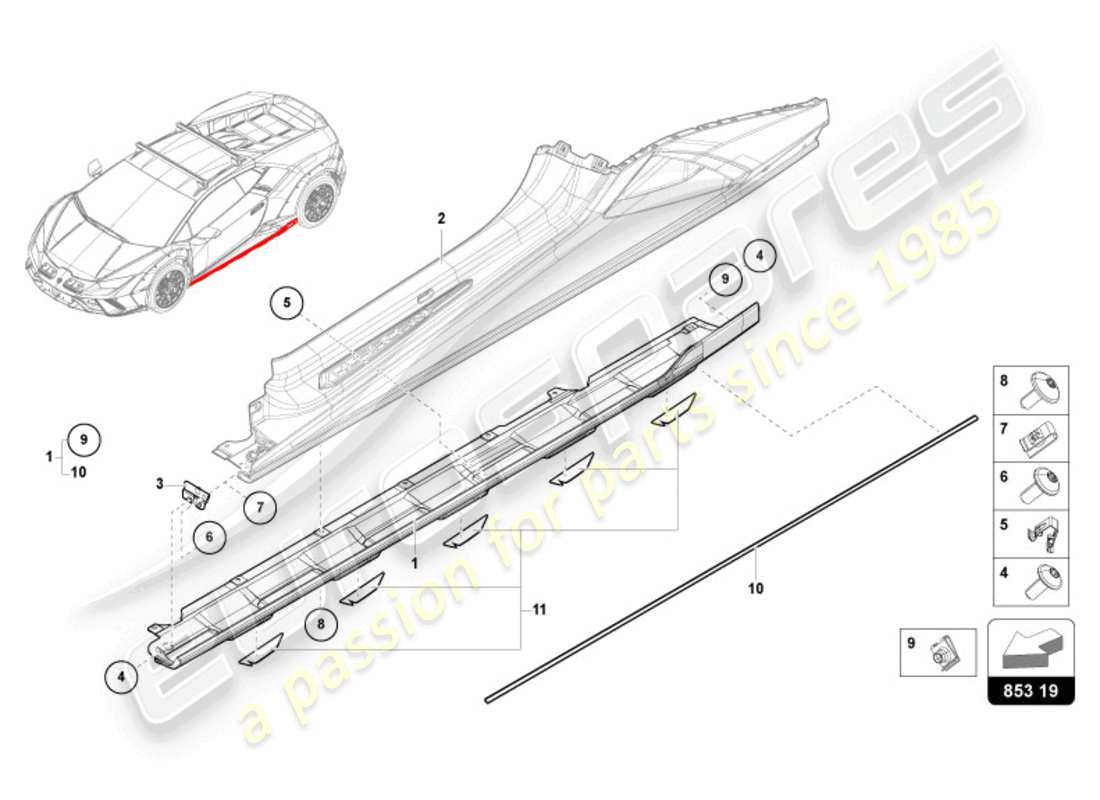 lamborghini sterrato (2024) refuerzo adicional diagrama de piezas