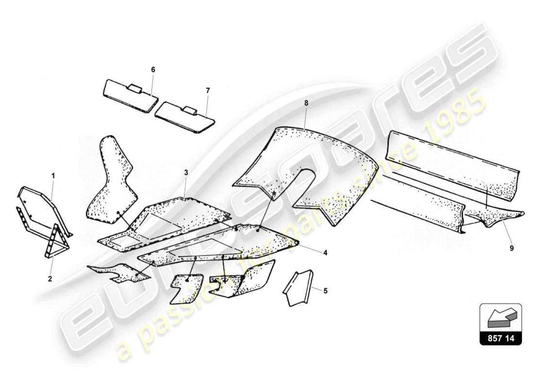 lamborghini countach 25th anniversary (1989) alfombras internas diagrama de piezas